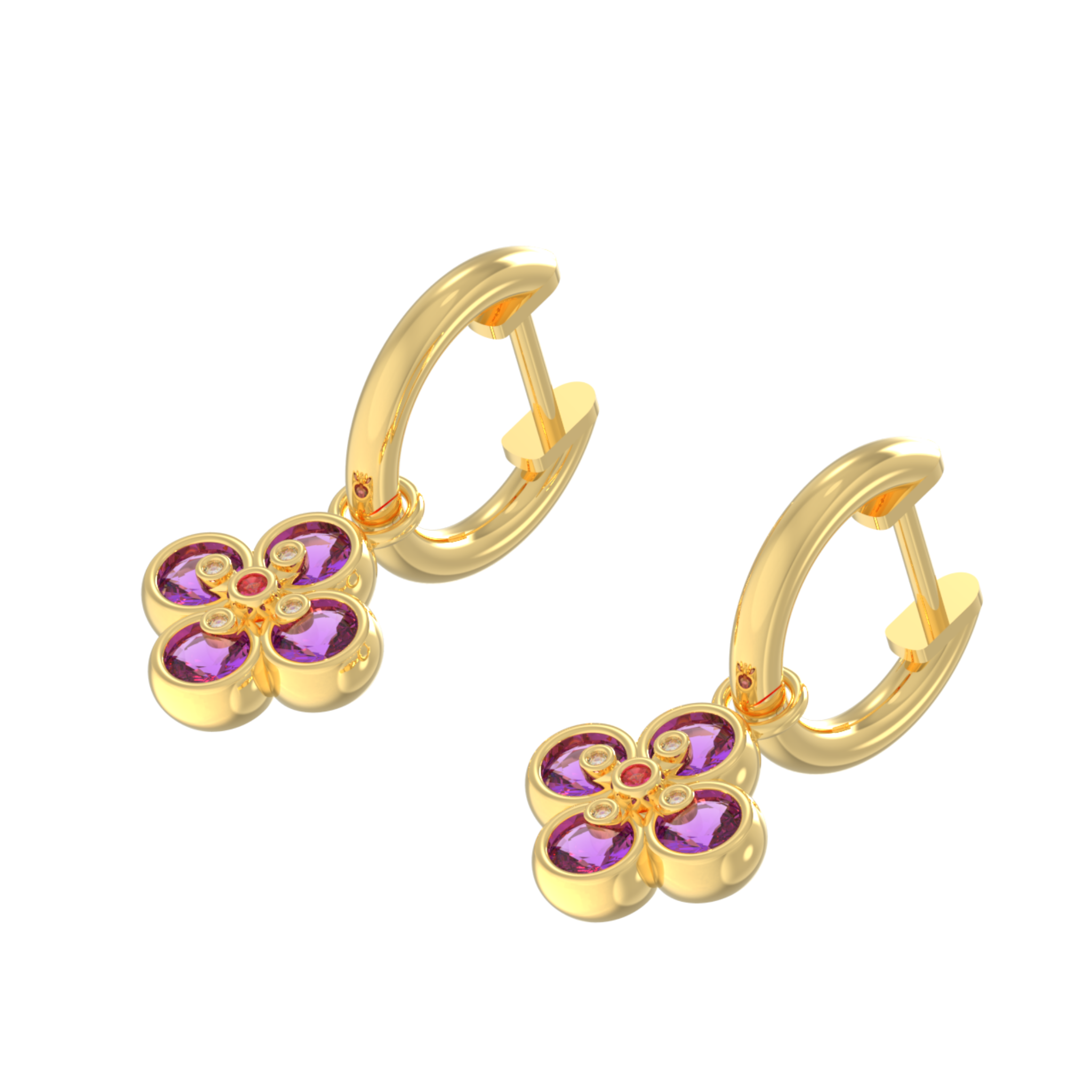 Amethyst Clover Leaf Dangle Earrings, Hallmarked 925 Sterling Silver